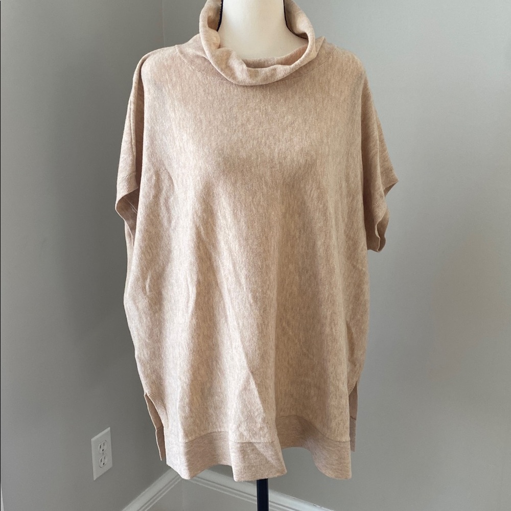 NWT medium oatmeal cowlneck short sleeve boxy vest sweater poncho vest layering